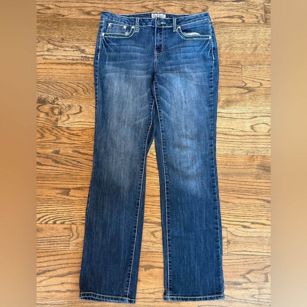 Earl Jeans Classic Women's Relaxed Straight Leg Jeans Embellished Pocket Size 10